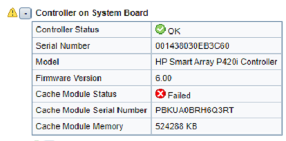 HP iLO showing failed component