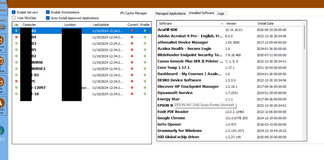 Installed software